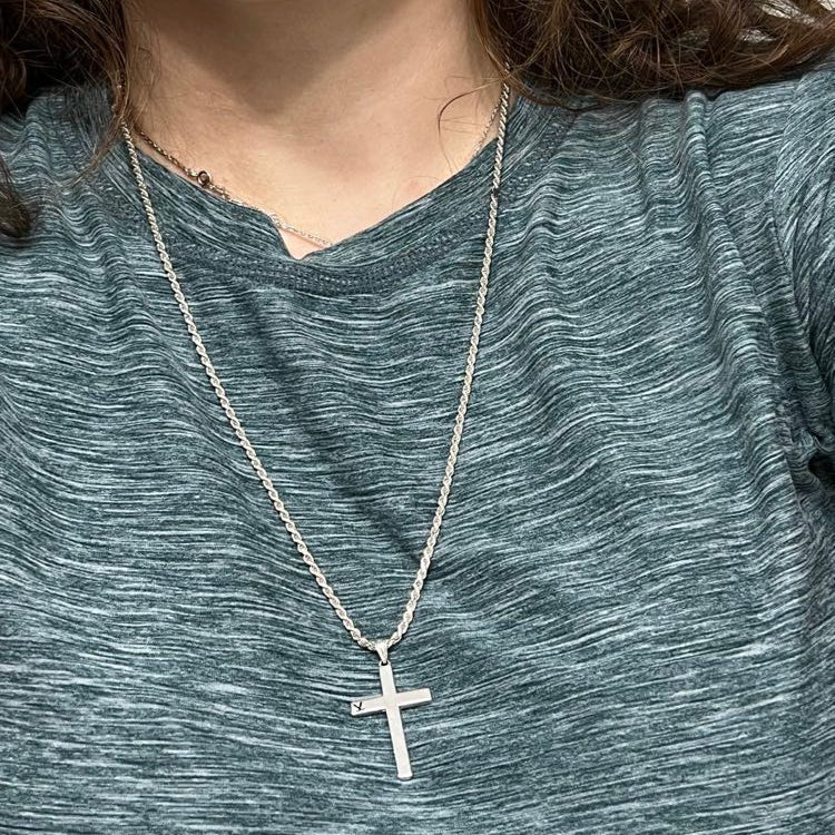 Silver Cross Hockey Necklace