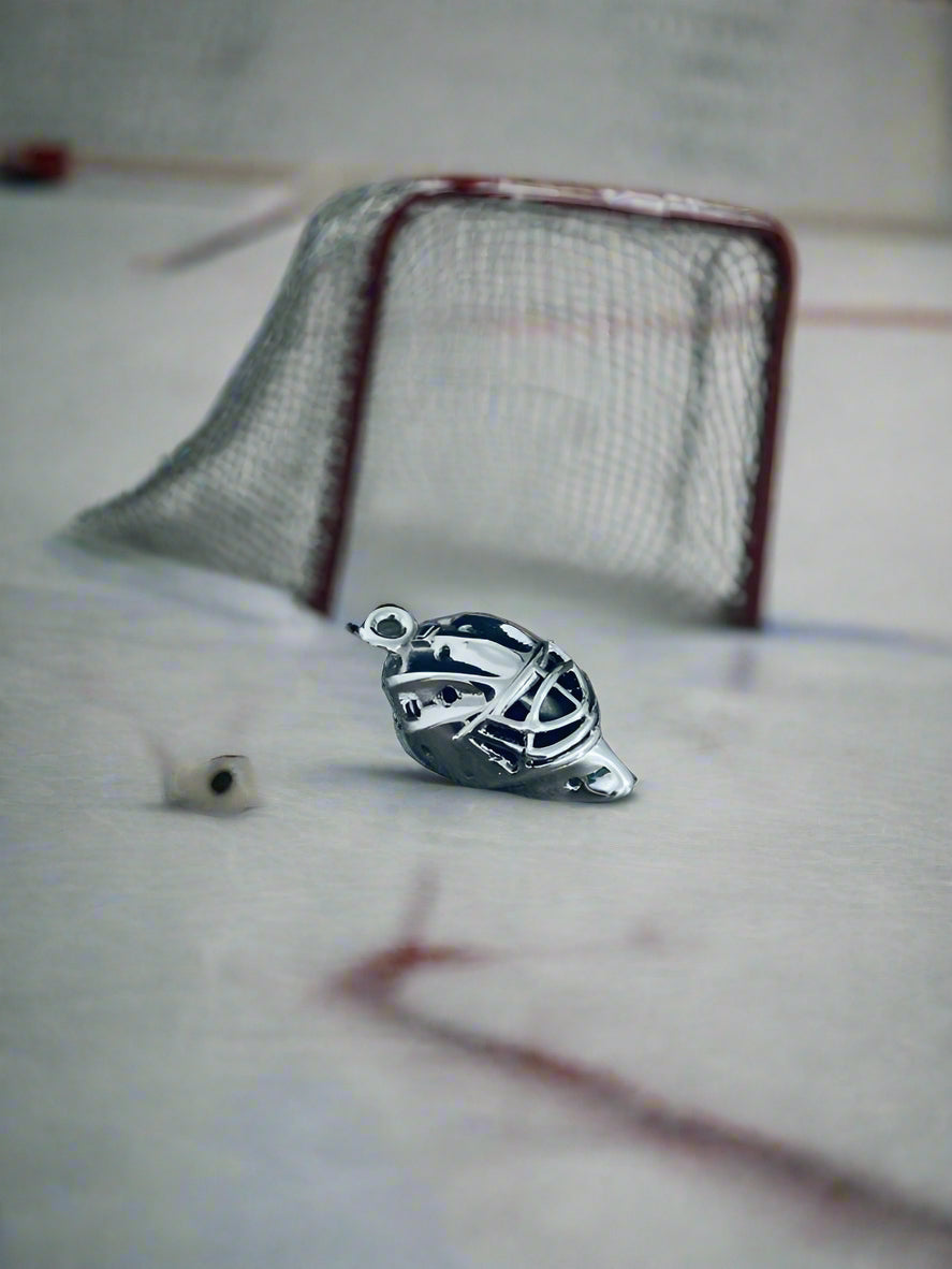 Silver Hockey Goalie Mask Necklace