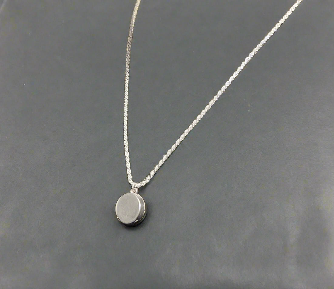 Silver Hockey Puck Neclace