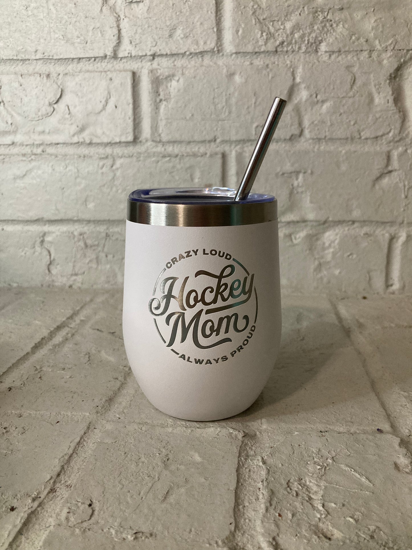 Hockey Mom Wine Cup - White