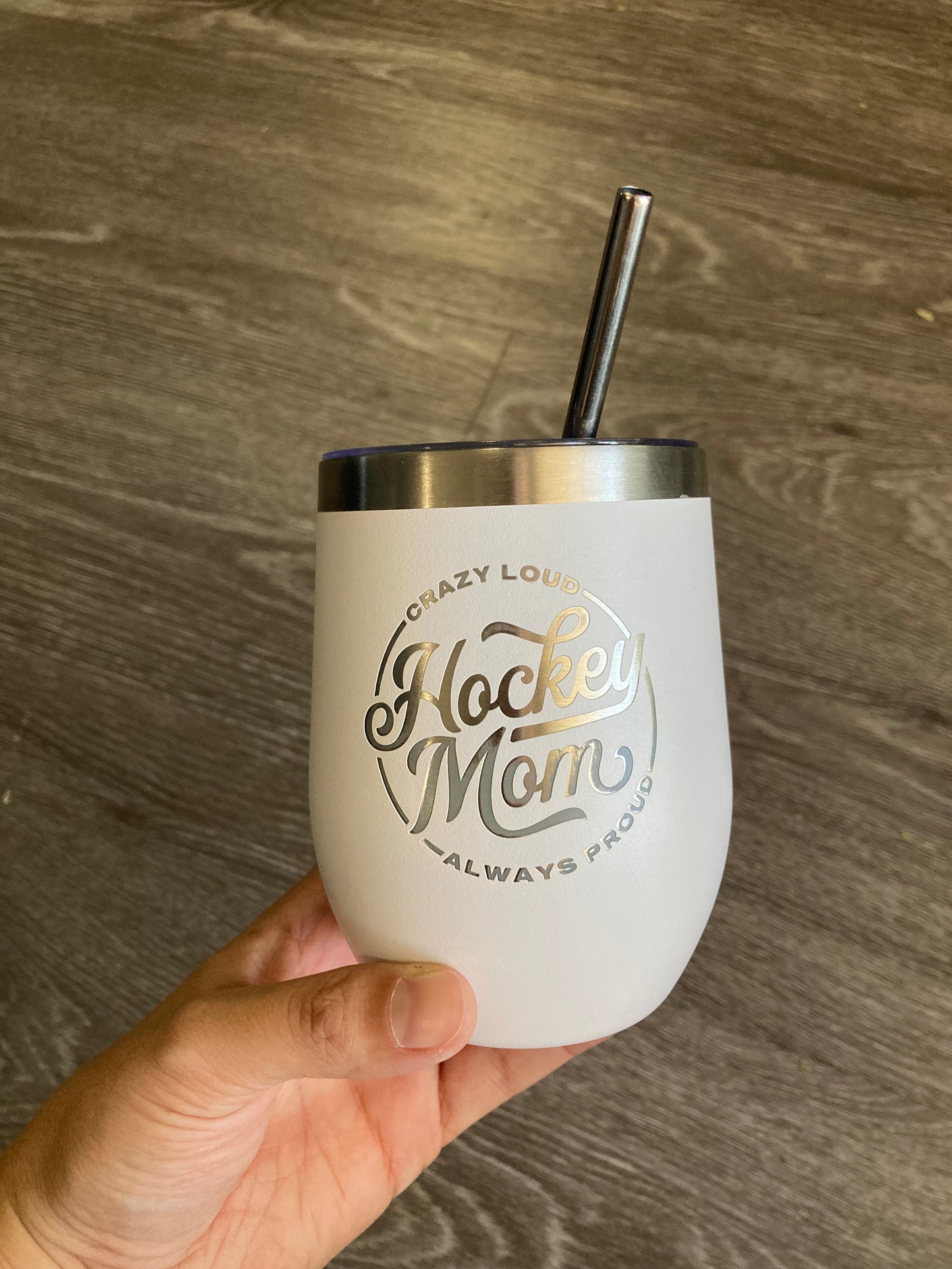 Hockey Mom Wine Cup - White
