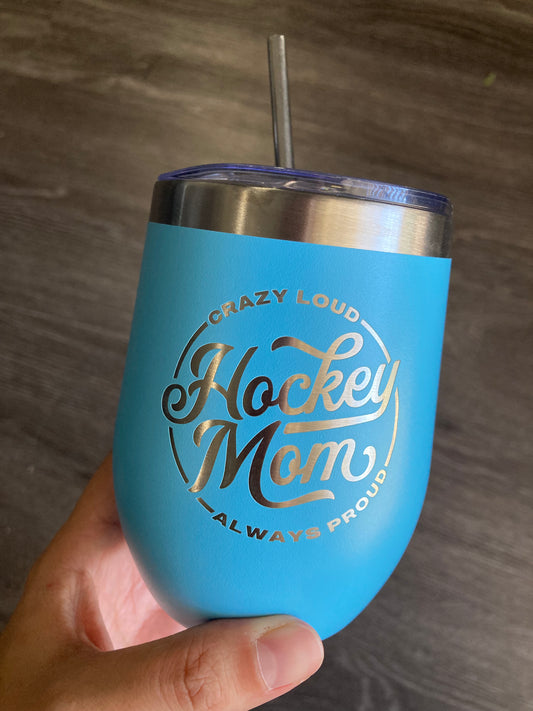 Hockey Mom Wine Cup - Blue