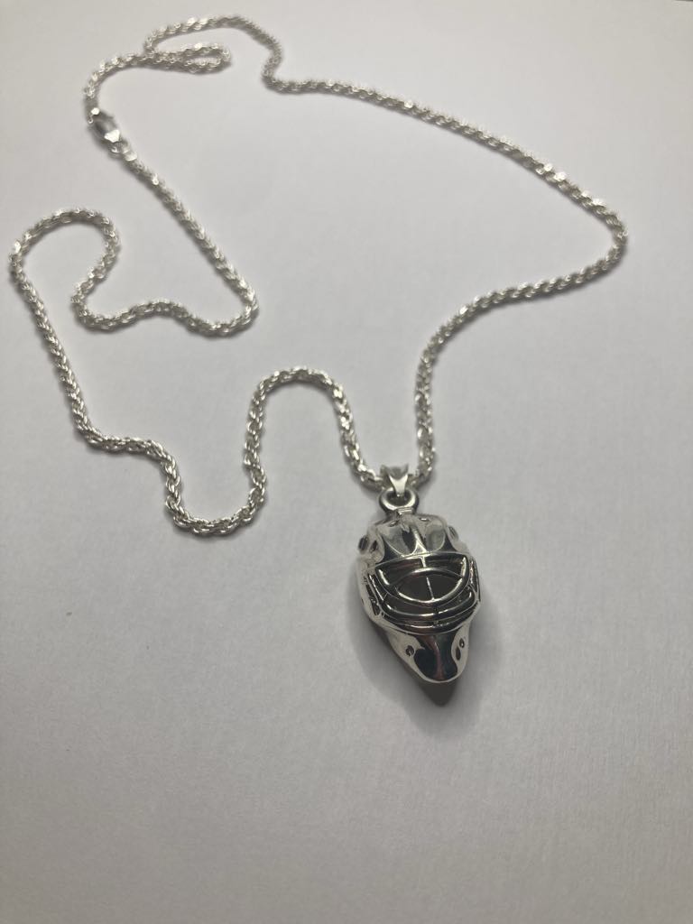 Silver Hockey Goalie Mask Necklace