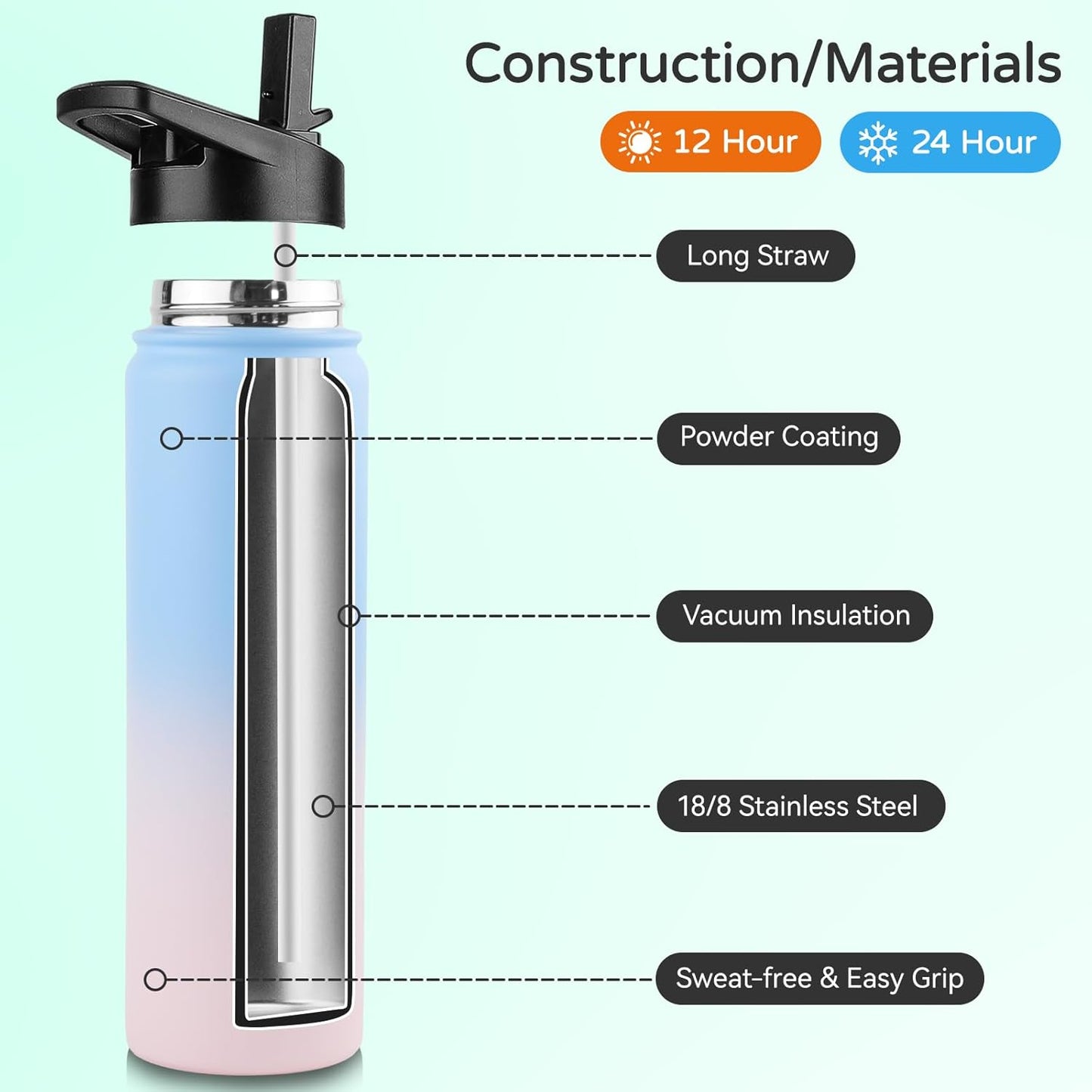 Hockey Water Bottle - Pink/Blue